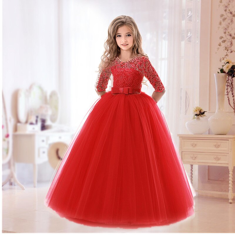 5-14 Year Bridesmaid Girl Lace White Flower Dress For Wedding Ceremony image 3