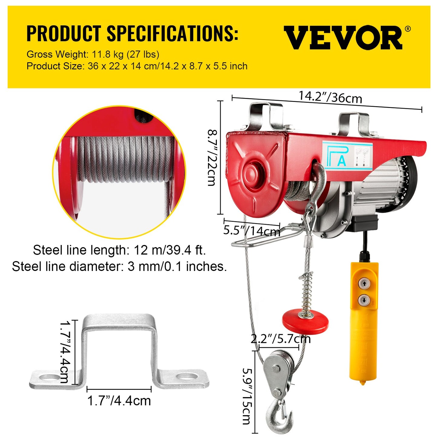 VEVOR 200-800KG Electric Hoist Crane New Portable Lifter Overhead Garage Winch image 5