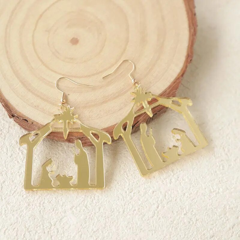 Festival Christmas Gold Color God Jesus Acrylic Pendant Earrings European Punk image 4
