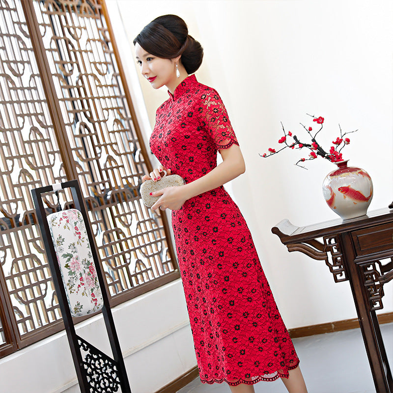 Lace Ao Dai long cheongsam dress XL daily improvement slim fashion cheongsam im image 9