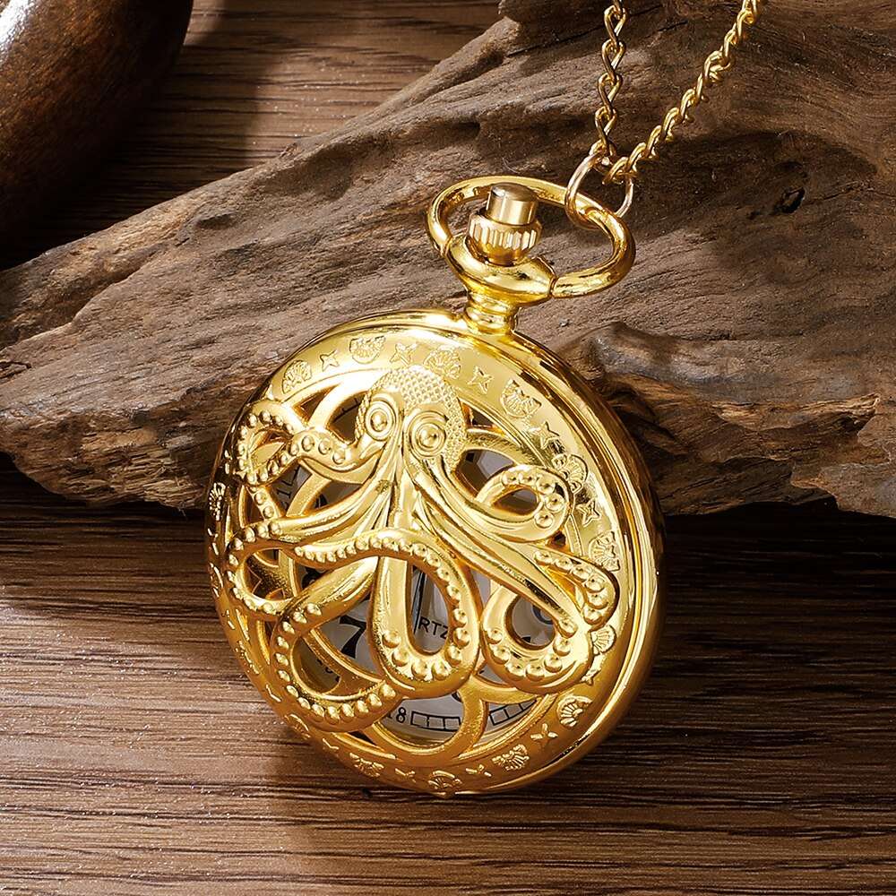 Octopus Pocket Watch Antique Steampunk Vintage Quartz Pocket Watch Golden Case image 2