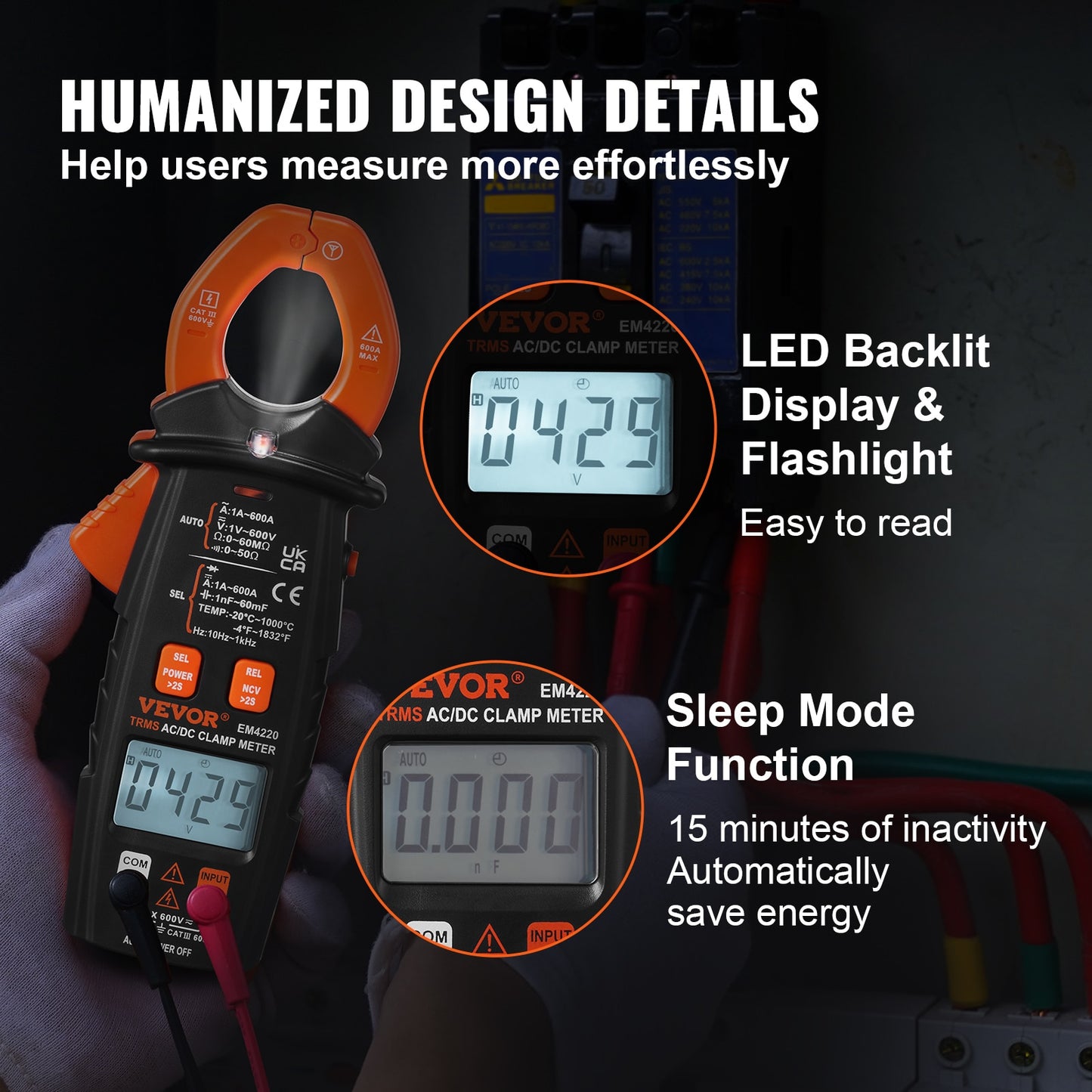 VEVOR Digital Clamp Meter T-RMS 600A/1000A Clamp Multimeter Tester AC/DC Curren image 8