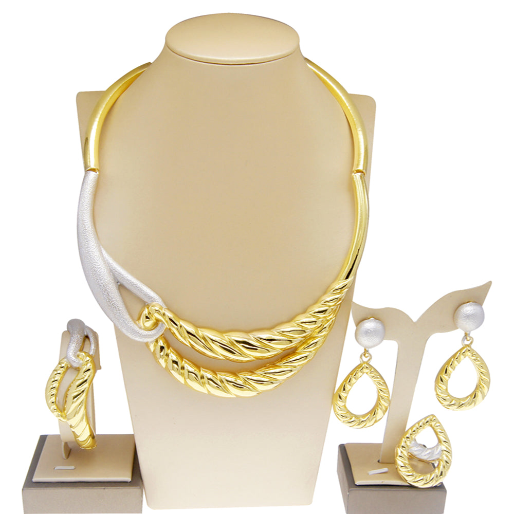 Latest Italian Plated Gold Ladies Necklace Jewelry Set Simple Style Gold Origin image 3