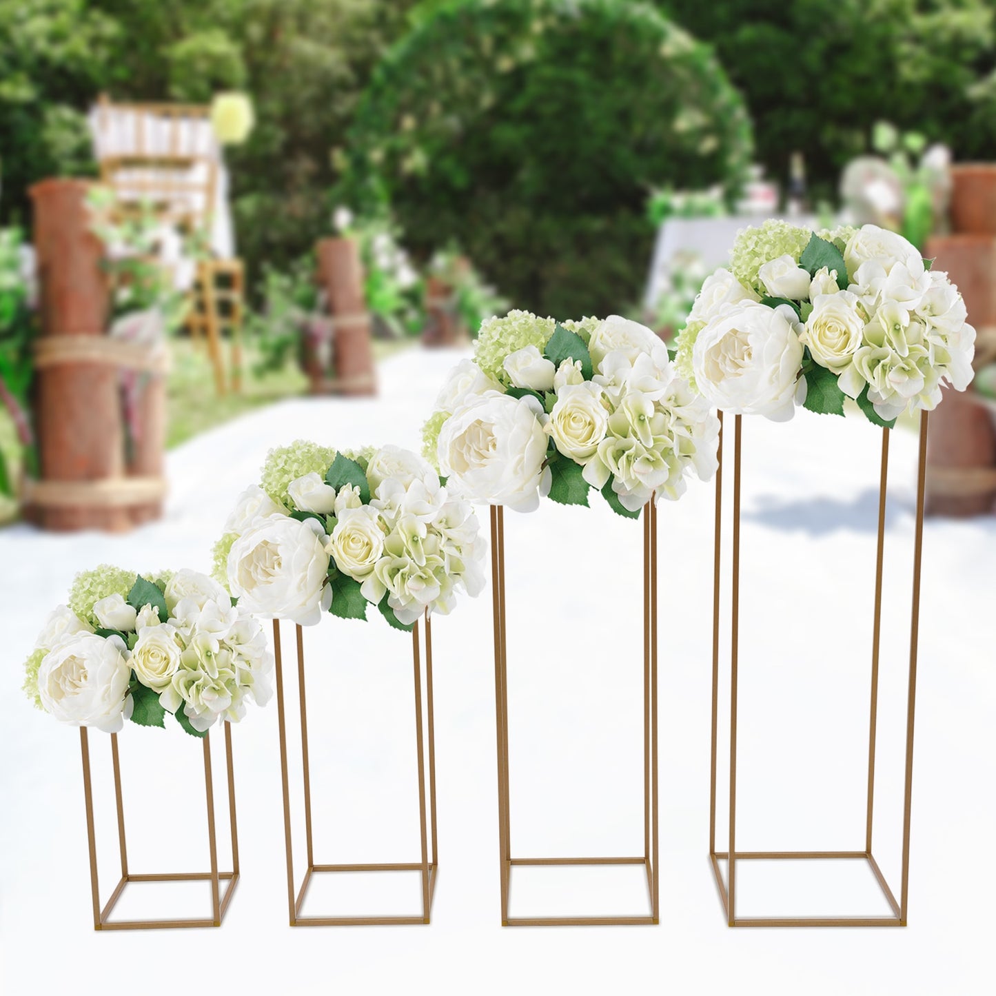 4PCS Flower Stand Gold Rectangular Metal Flower Rack Vase Stand Column Wedding image 5