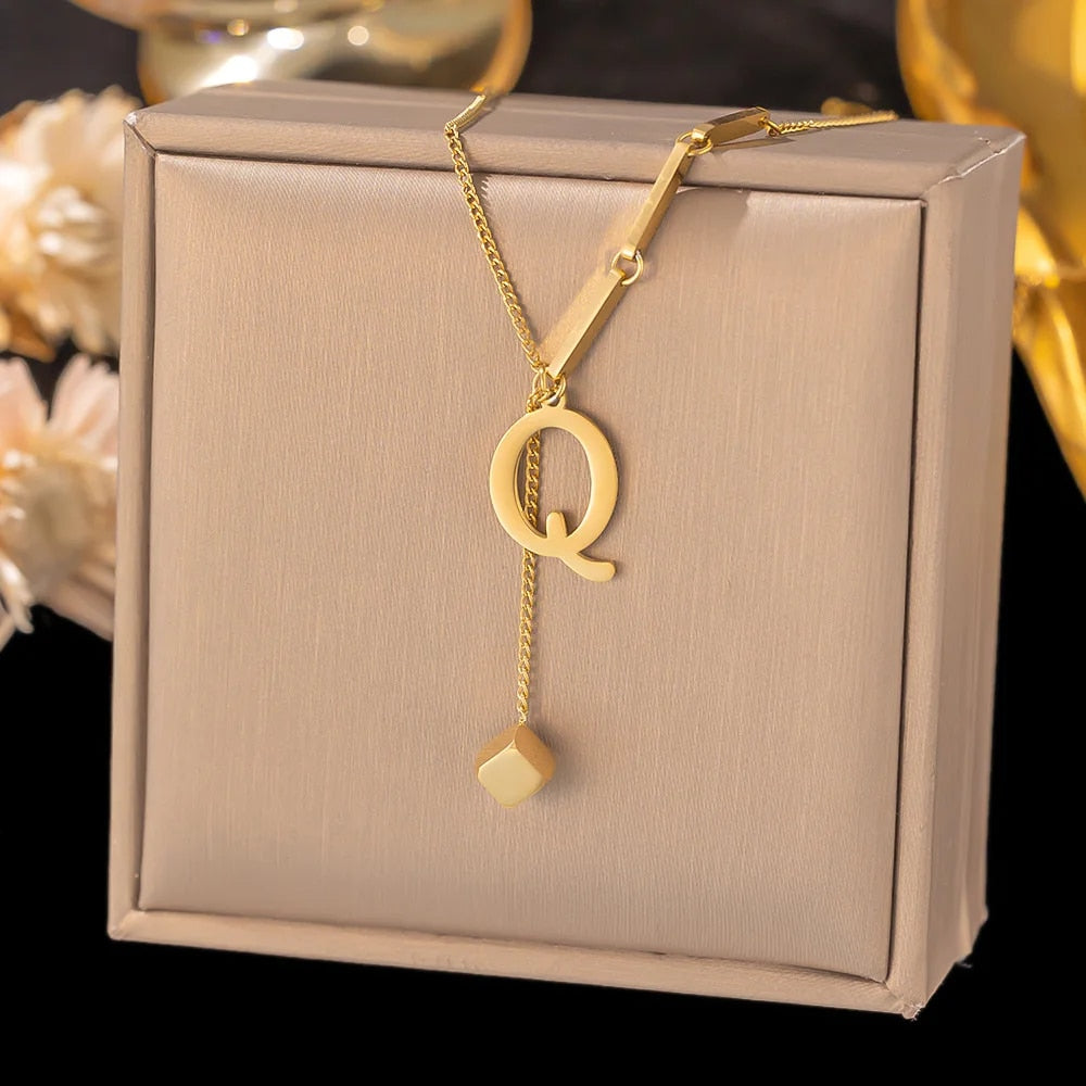 Stainless Steel Initial Letter Necklace For Women Gold Color 26 Alphabet Pendan image 15