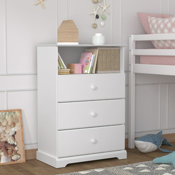 Campbell Wood 3-Drawer Kids Dresser with Storage Shelf, White,Durable and Stron image 0