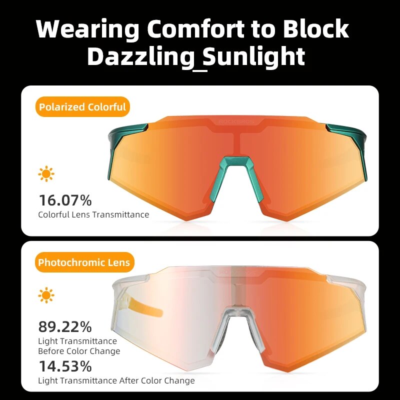 ROCKBROS Polarized Photochromic Bike Glasses Outdoor UV400 Bicycle Eyewear Sung image 7