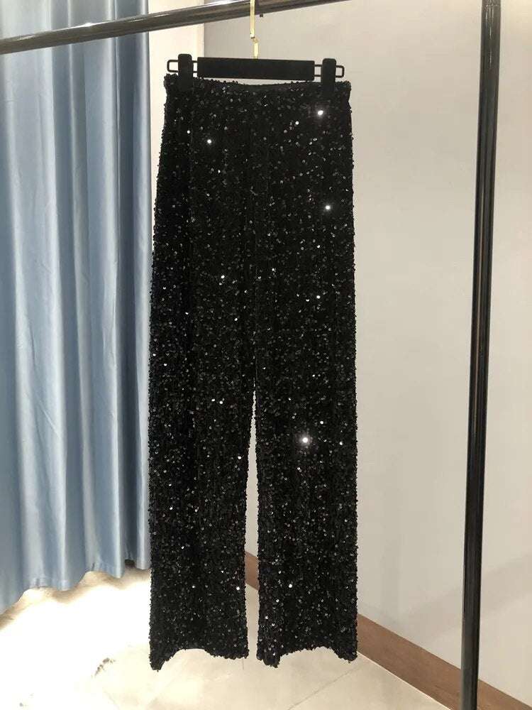 The New Women's Fashion Trendy Sparkling Gold Pants Relaxation of Tall Waist Wi image 3
