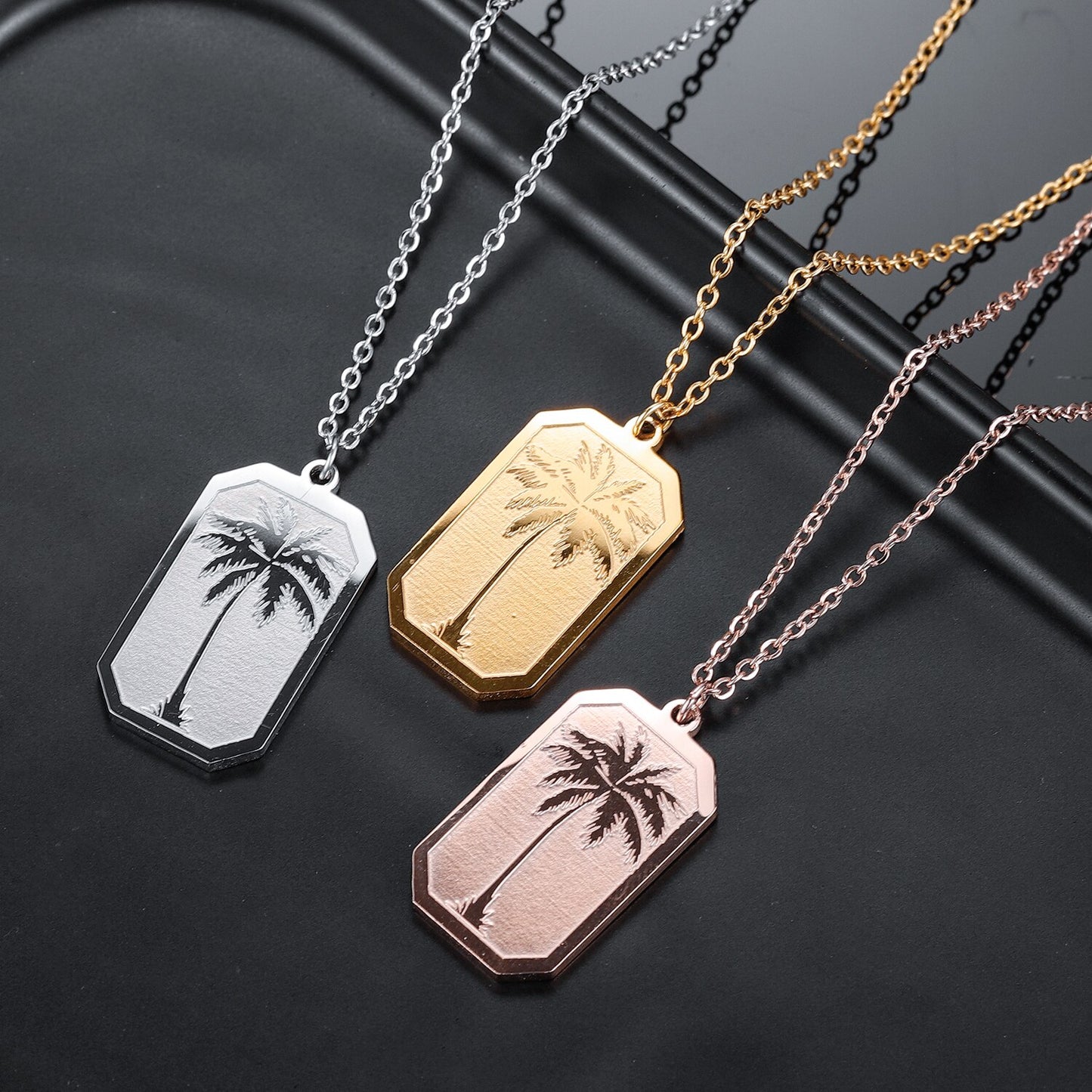 Necklace For Women With Palm Tree Gold Stainless Steel Chain Personalized image 5