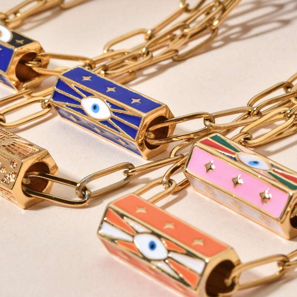 ZMZY Boho Clip Necklace For Women Stainless Steel Chain Gold Color Eye Pendant image 8