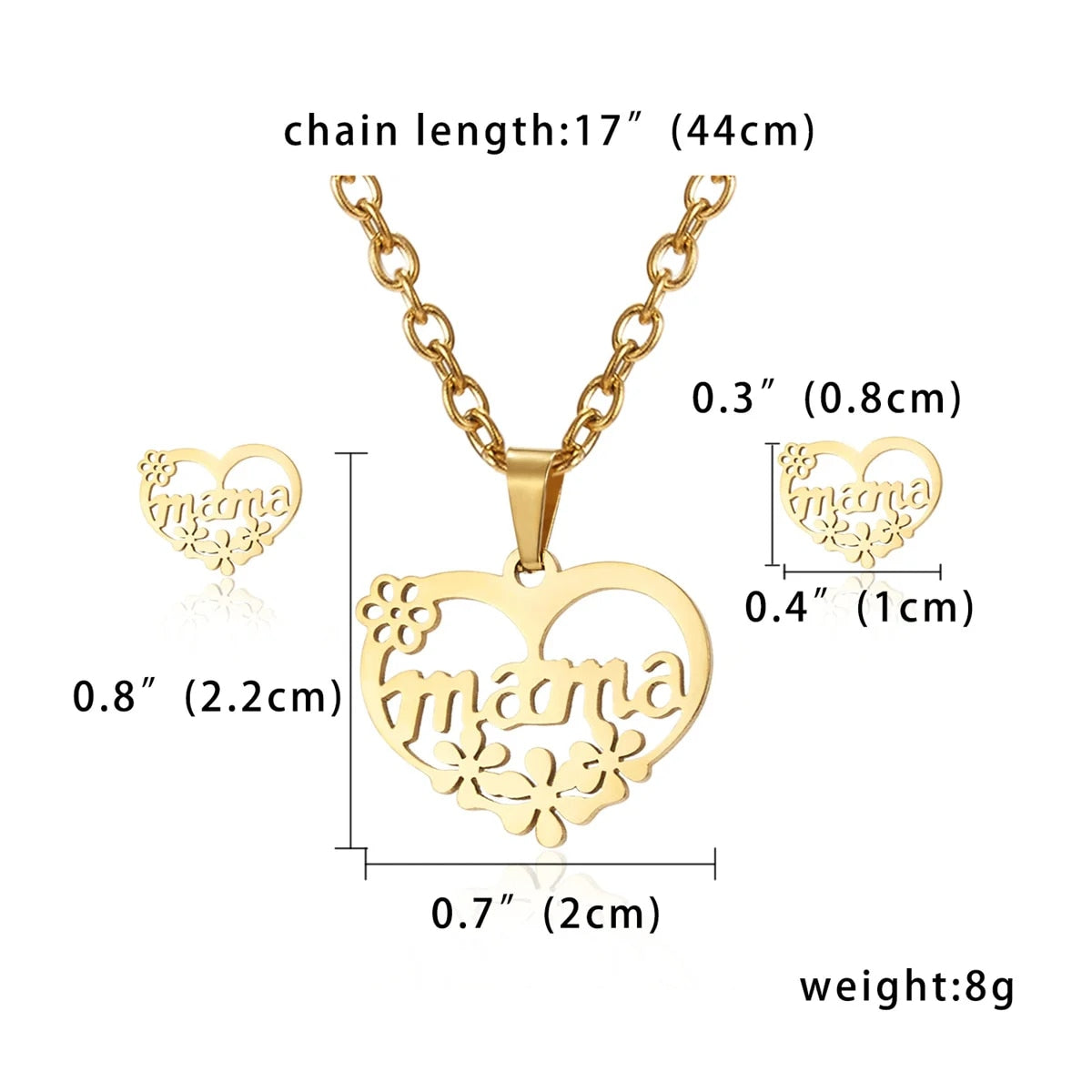 Stainless Steel Gold Color I Love MAMA Letter Necklace Earrings Set For Women H image 3