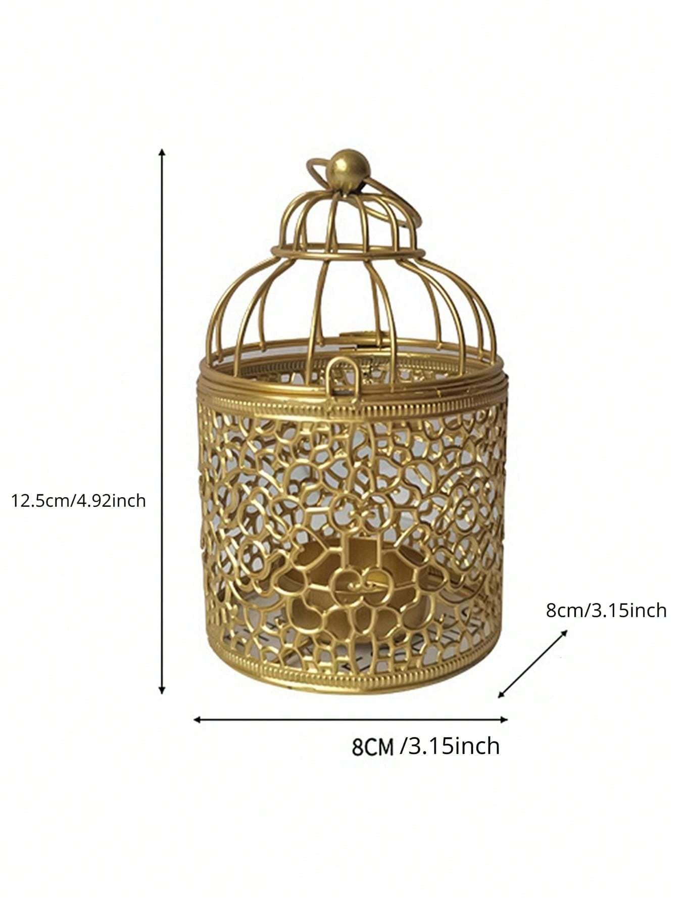 1pc Birdcage Shaped Hollow Candle Holder, Iron Gold Candle Stand For Home Decor image 2