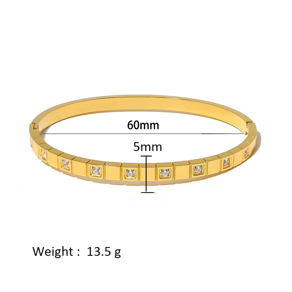 Waterproof Zirconia Cuff Bangles for Women Men 18k Gold Plated Stainless Steel image 32