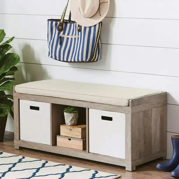 3-Cube Storage Bench, White image 2