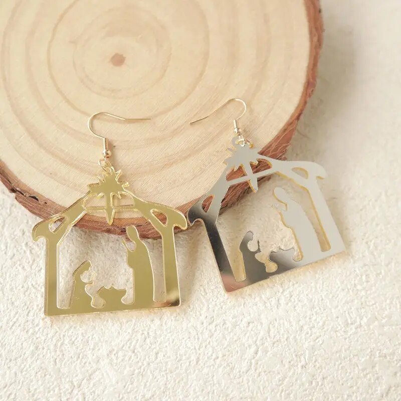 Festival Christmas Gold Color God Jesus Acrylic Pendant Earrings European Punk image 3