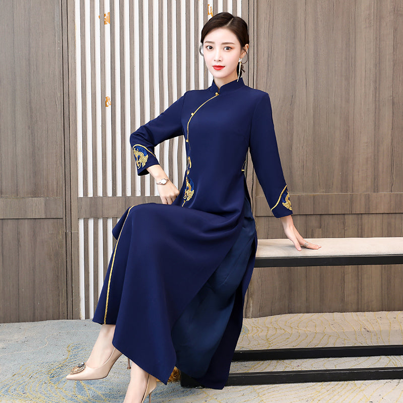 Asian Gown Women Dress Spring Autumn Full Sleeve Ladies Improved Cheongsam AO D image 2