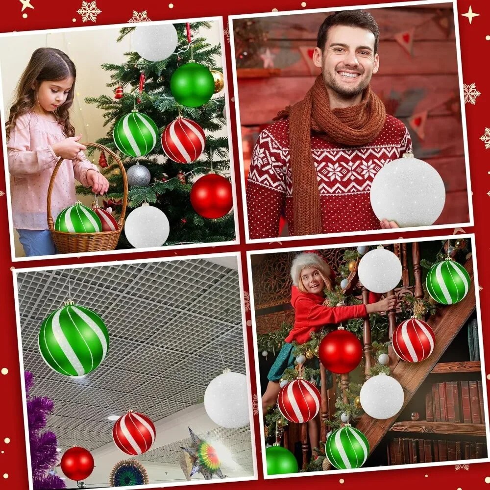 Set of 8 Large Christmas Ball Ornaments 6 Inch Glitter Hanging Christmas Plasti image 5