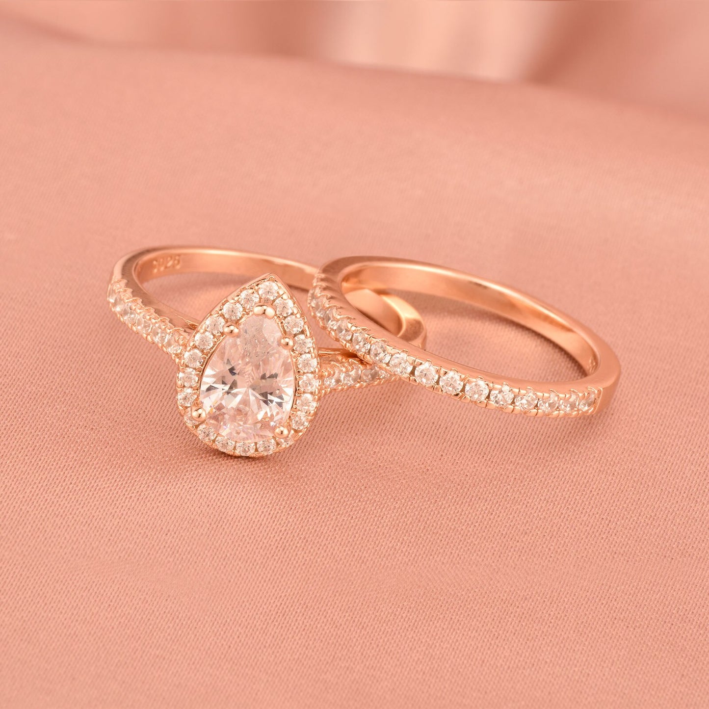 Newshe 2 Pieces Yellow Rose Gold Wedding Set Solid 925 Sterling Silver 3Ct image 5