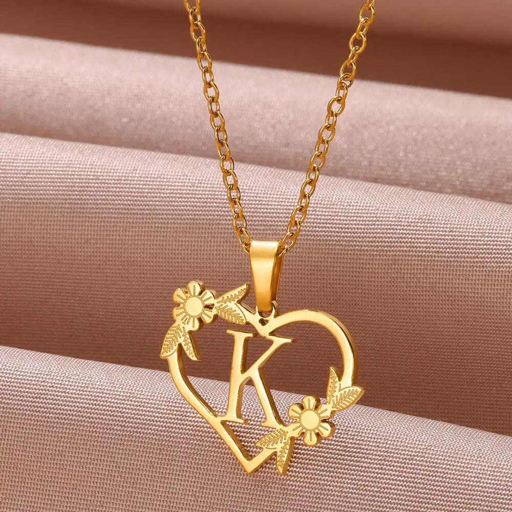 Gold Color Dainty Flower Initials Necklace Women Girl Stainless Steel Heart Let image 10