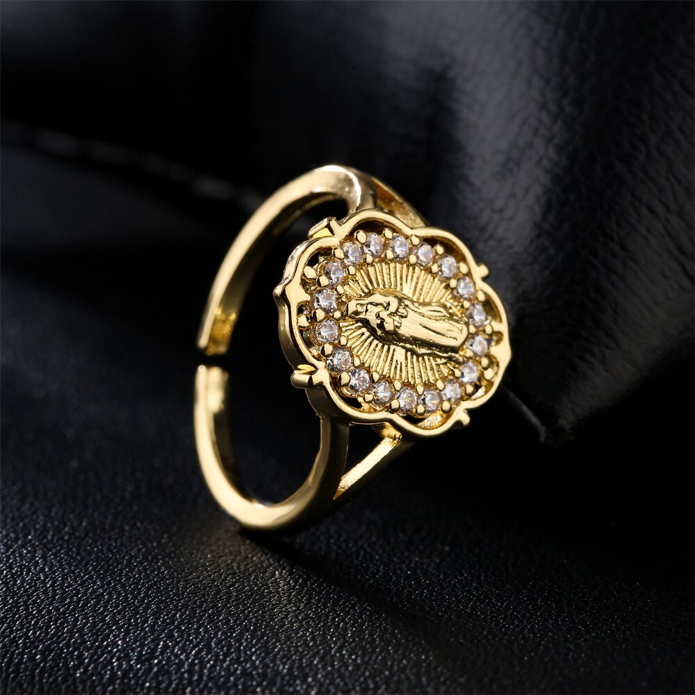 Virgin Mary Rings for Women Religious Medallion Lady of Guadalupe Ring Gold image 7