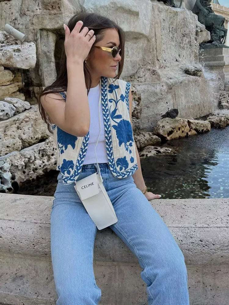 TRAF 2024 Woman Sleeveless Embroidered Vest for Women Fashion Floral Embroidere image 5