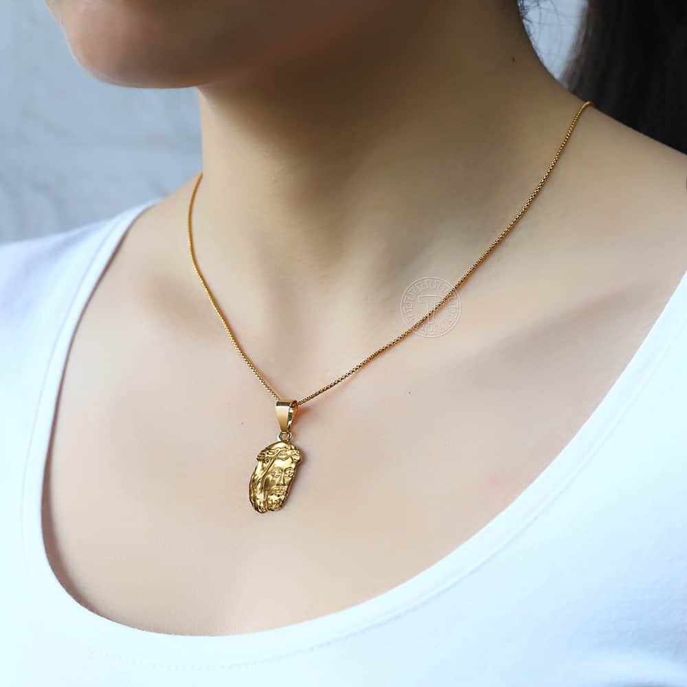 Trendsmax Women's Necklace Jesus Pendant Gold Color Box Chain For Men image 2