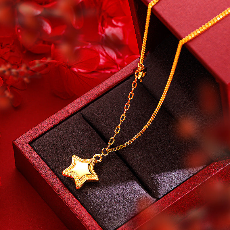 Real 18 K Gold Color Shine Star Necklace Chain for Women Valentine's Day Annive image 1