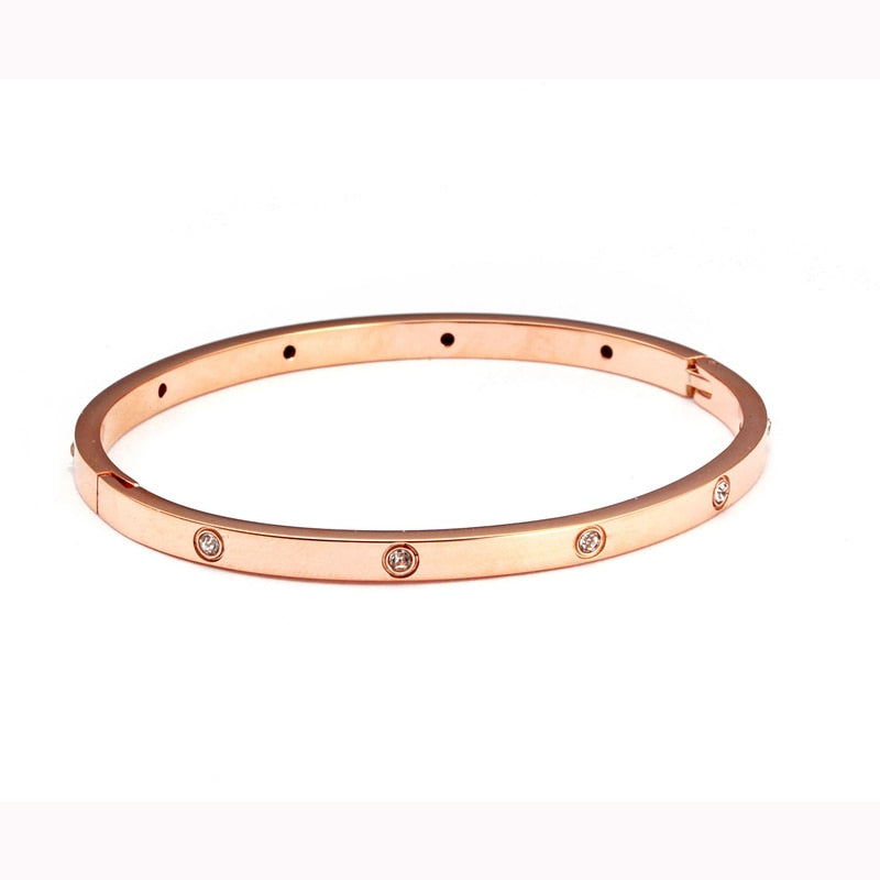 Stainless Steel Golden Color Beautiful Lovers Cubic Zirconia Bracelets Bangles image 2