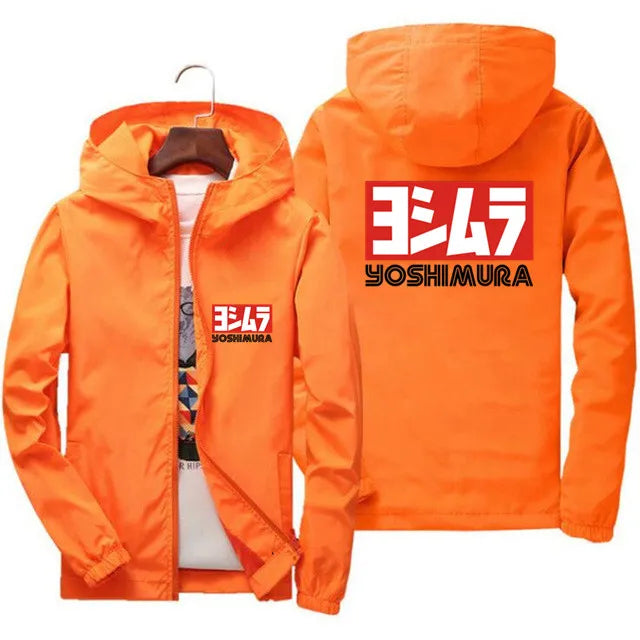 Yoshimura-Japanese pilot jacket with zipper for men, thin jacket with hood, ove image 7