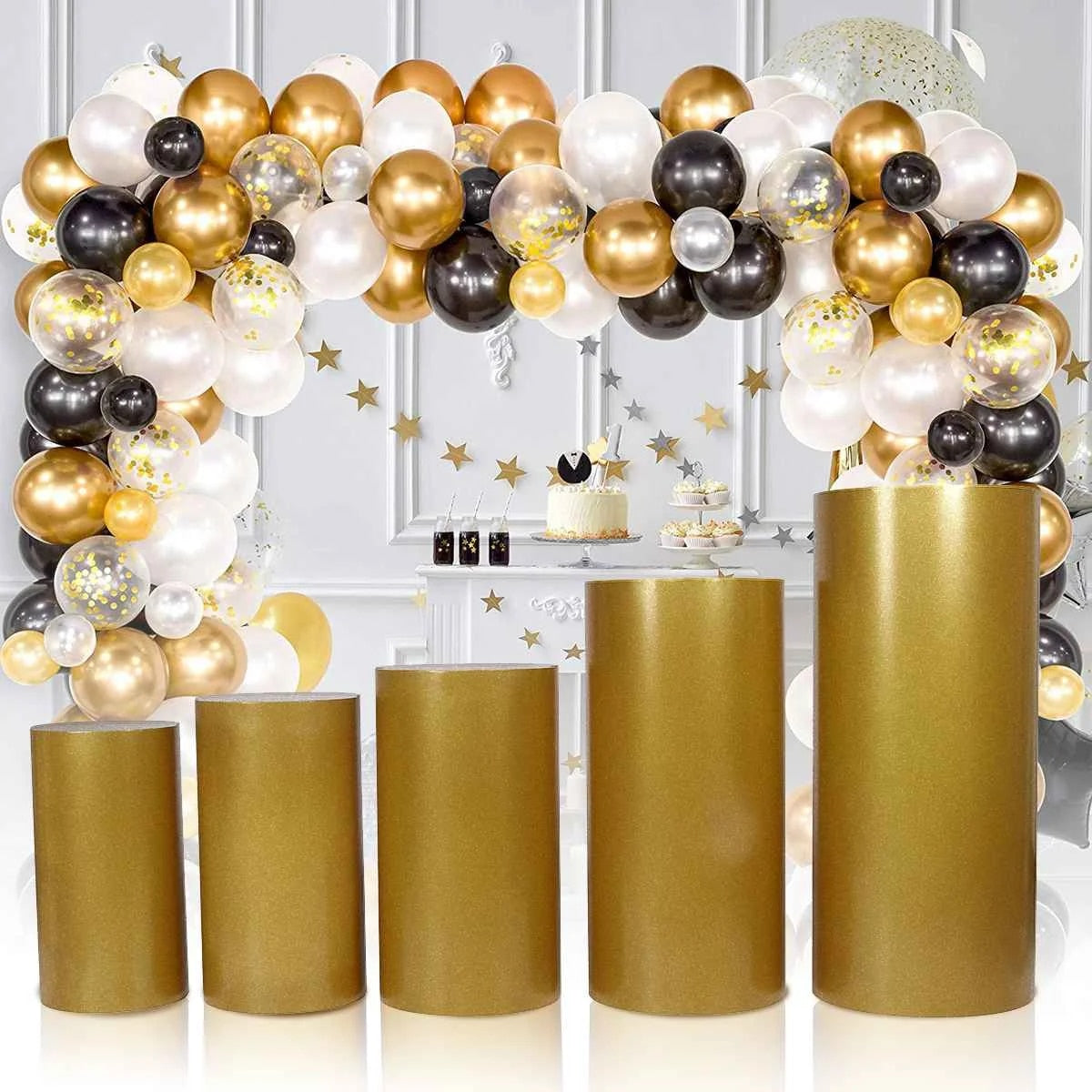 White Gold New Round Cylinder Pedestal Display Art Decor Plinths Pillars for DI image 6