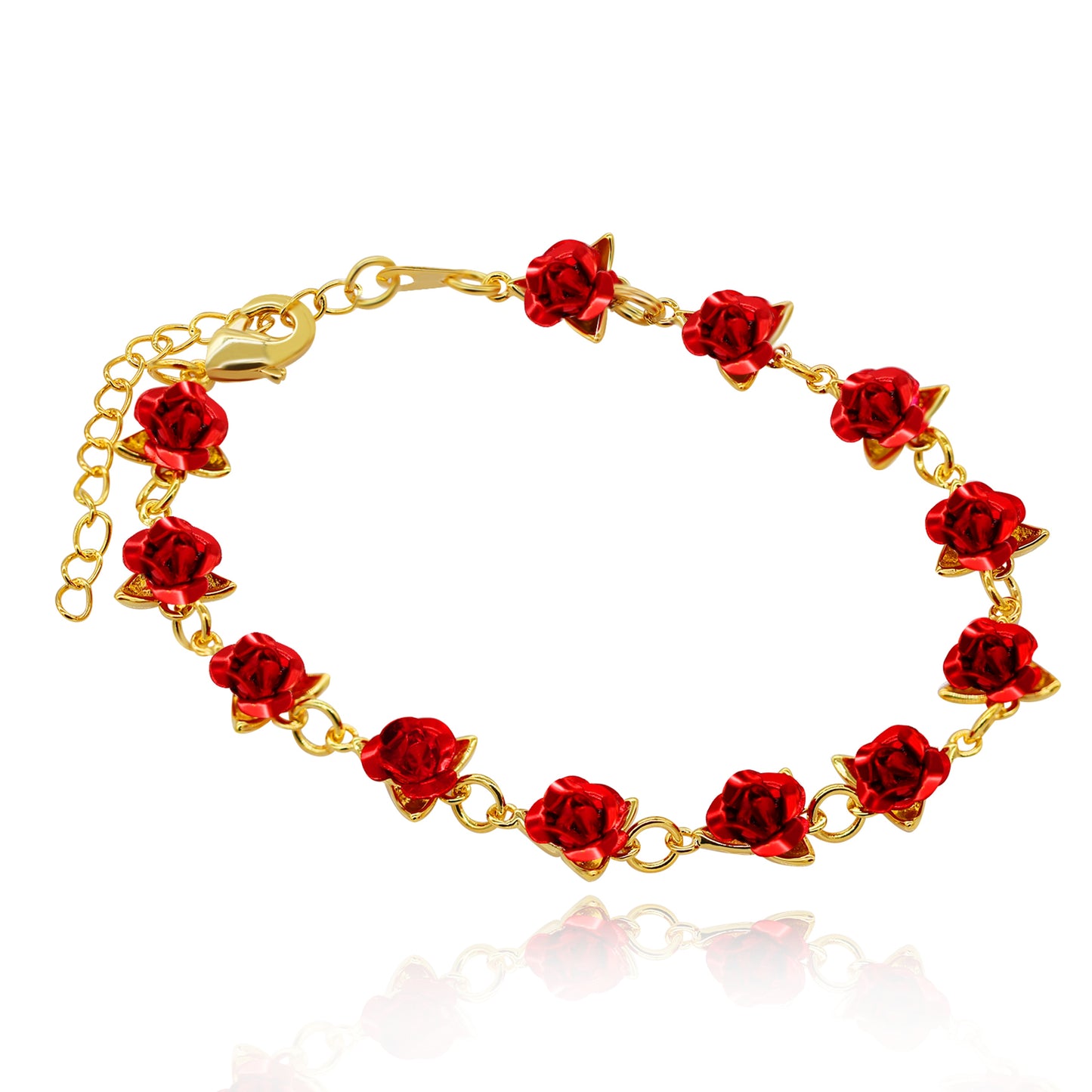 Uloveido Cute Red Rose Flower Charm Bracelet for Women Girls 18K Gold Plated image 8
