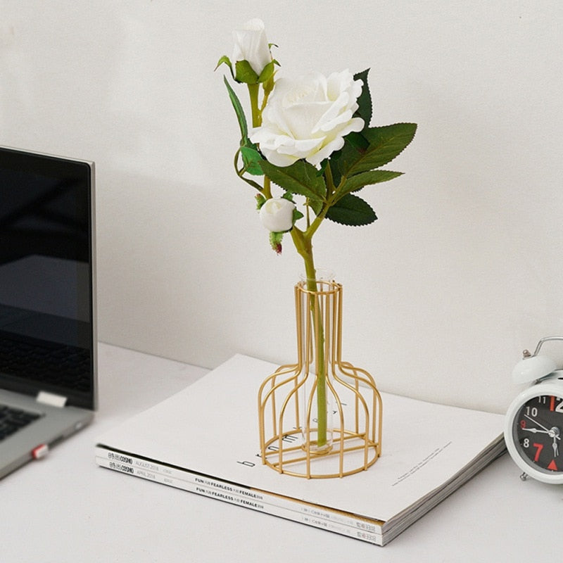 Simple Golden Glass Vase Flower Stand Iron Home Decor Hydroponic Plant Flower V image 8