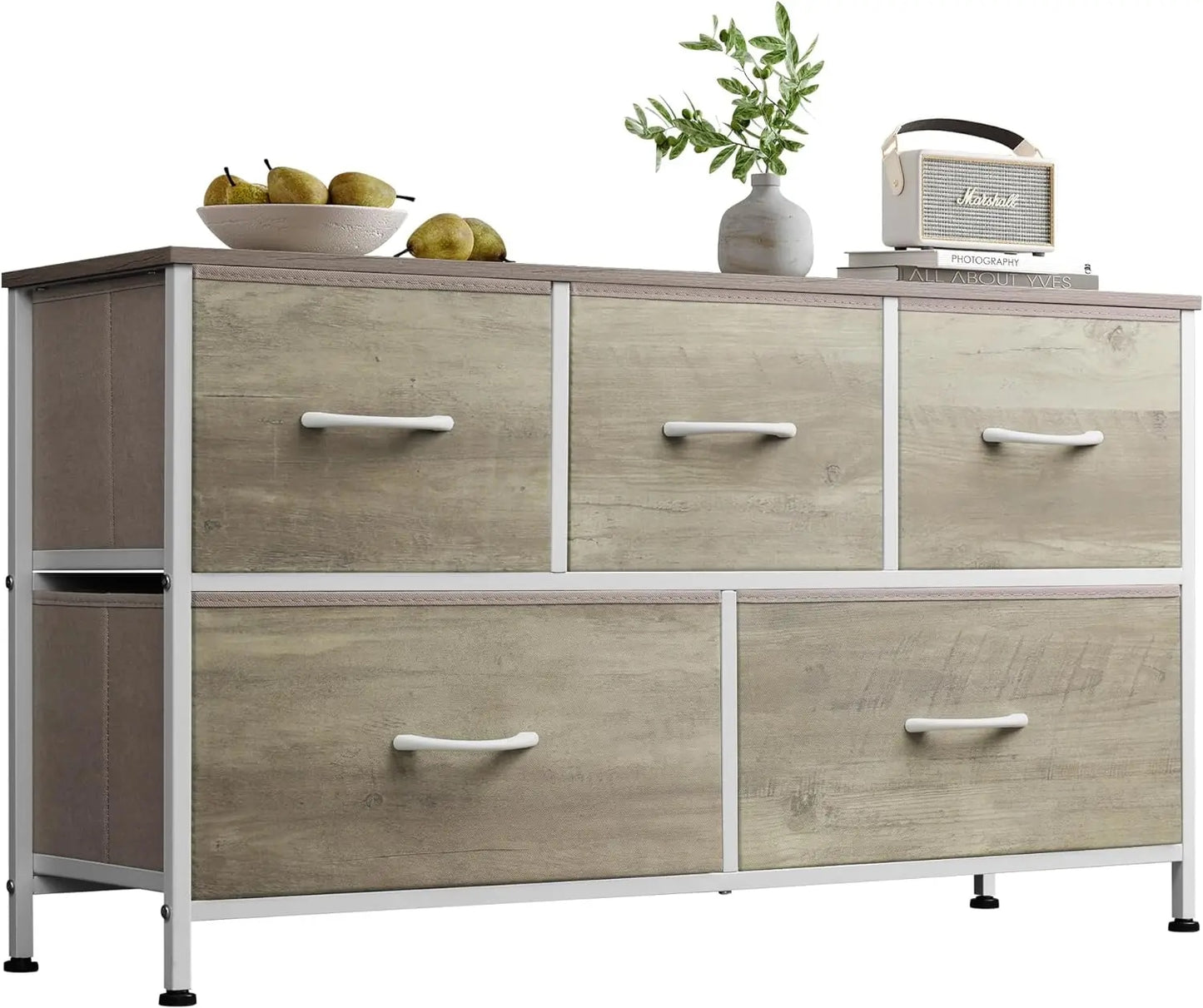 Bedroom with 5 Drawers, Wide Chest of Drawers, Fabric Dresser, Storage Organize image 3