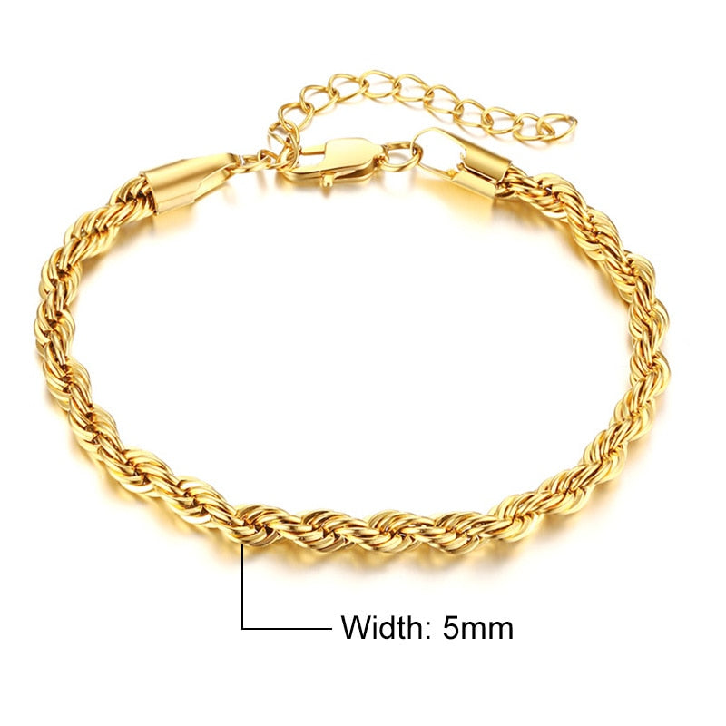Vnox 2/3/4/5mm Twisted Chain Bracelets for Women Men, Gold Color Stainless Stee image 5