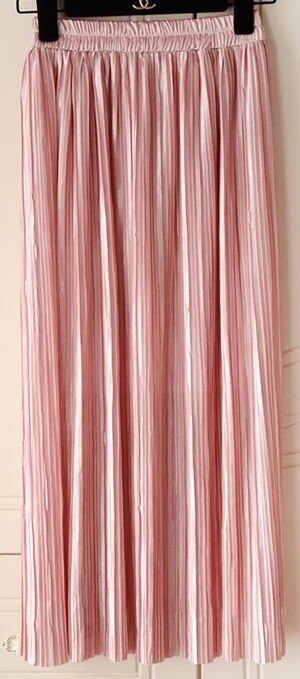 Silver Gold Pleated Skirt Womens Vintage High Waist Skirt 2023 Winter Long Warm image 9
