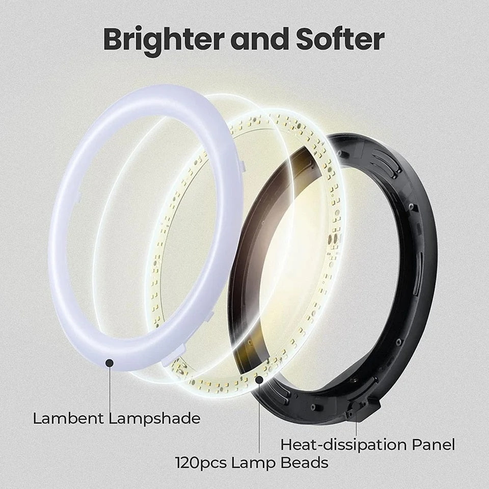 10" LED Selfie Ring Light Circle Fill Light Dimmable Round Lamp Tripod Trepied image 11