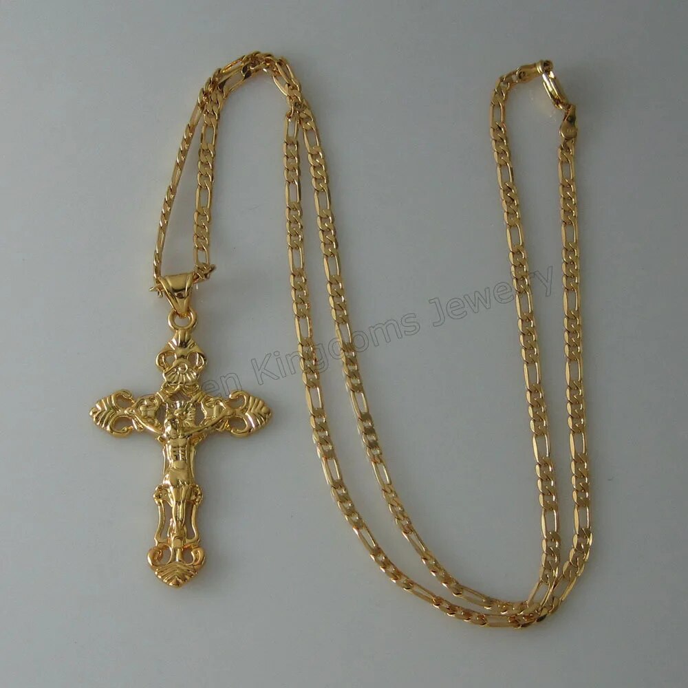 GOLD COLOR JESUS CROSS PENDANT Christ Redeemer christian catholic 18INCH or 24I image 1