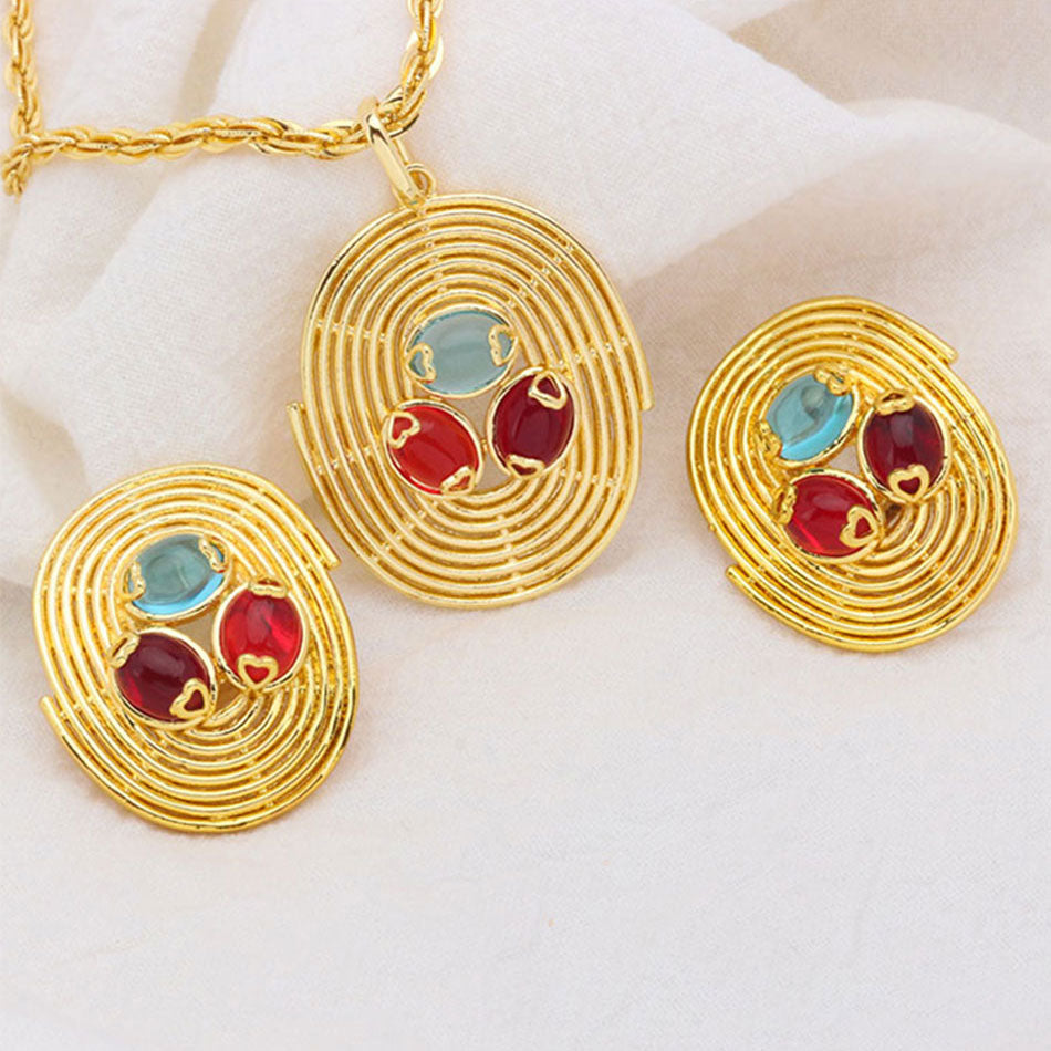 SUNNESA Classic Zircon Duabi Jewelry Sets for Women Copper Plated African Golde image 5