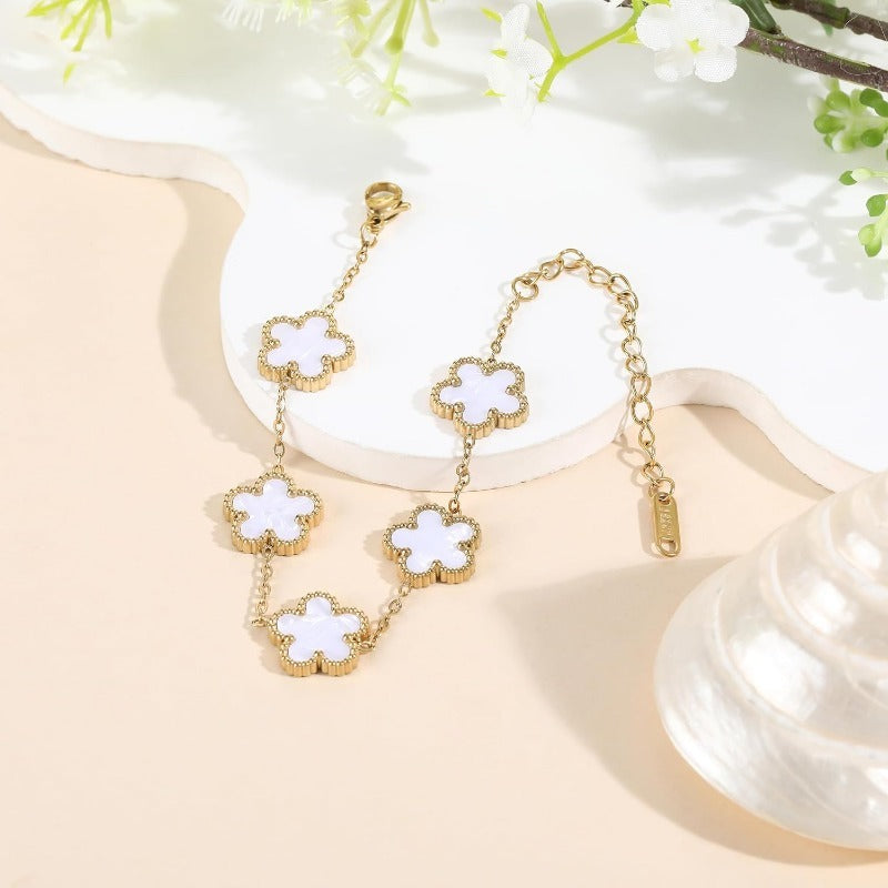 Elegant Double Sided Clover Bracelet 14K Gold Plated Stainless Steel Lucky Blac image 18