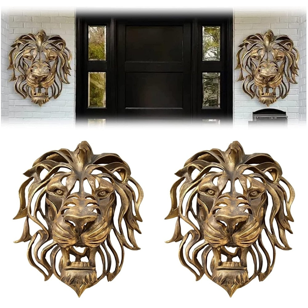 Rare Find Large Lion Head Wall Mounted Art Sculpture Gold Resin Lion Head Art W image 4