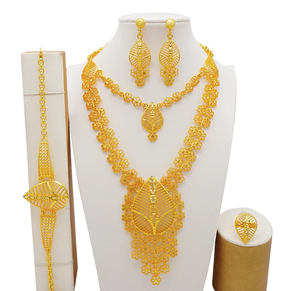 Arabic Dubai Jewelry Set for Women Earrings Ethiopian African Long Chain Gold C image 34