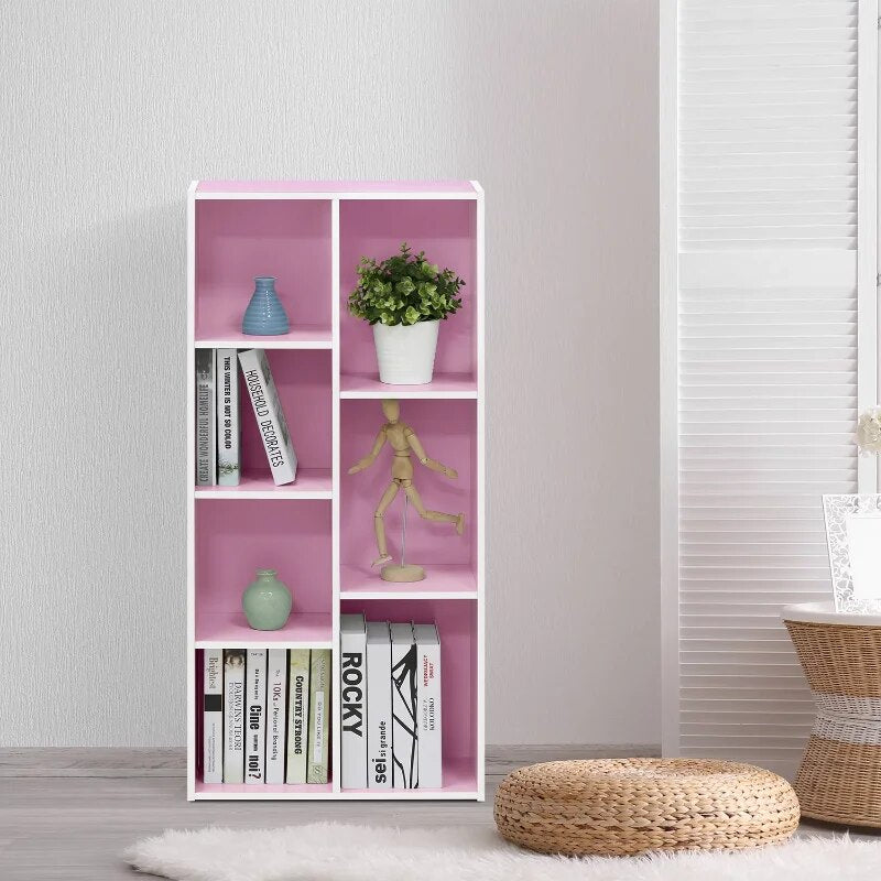 Furinno 11048 7-Cube Reversible Open Shelf book shelf furniture , White/Pink image 0
