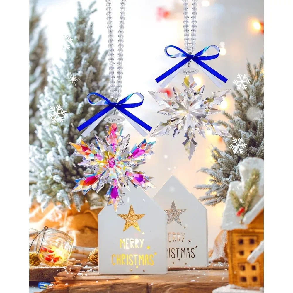 Snowflake Ornaments, 2 Packs 4" Snowflake Crystal Christmas Ornaments, Christma image 2
