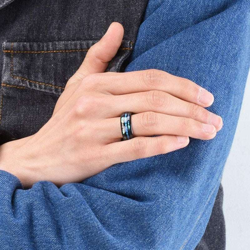 Fashion 8mm Rose Gold Color Tungsten Wedding Men Stainless Steel Rings Inlay Ab image 8