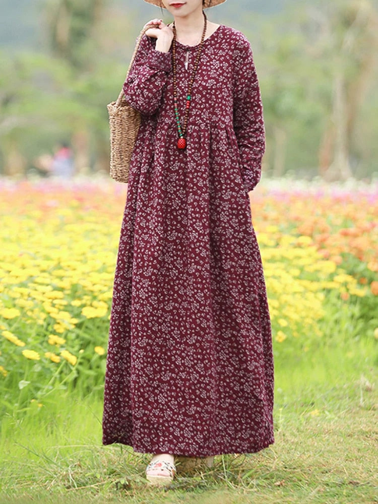 Vintage Women's Printed Dress 2023 ZANZEA Spring Sundress Casual Long Sleeve Ma image 2