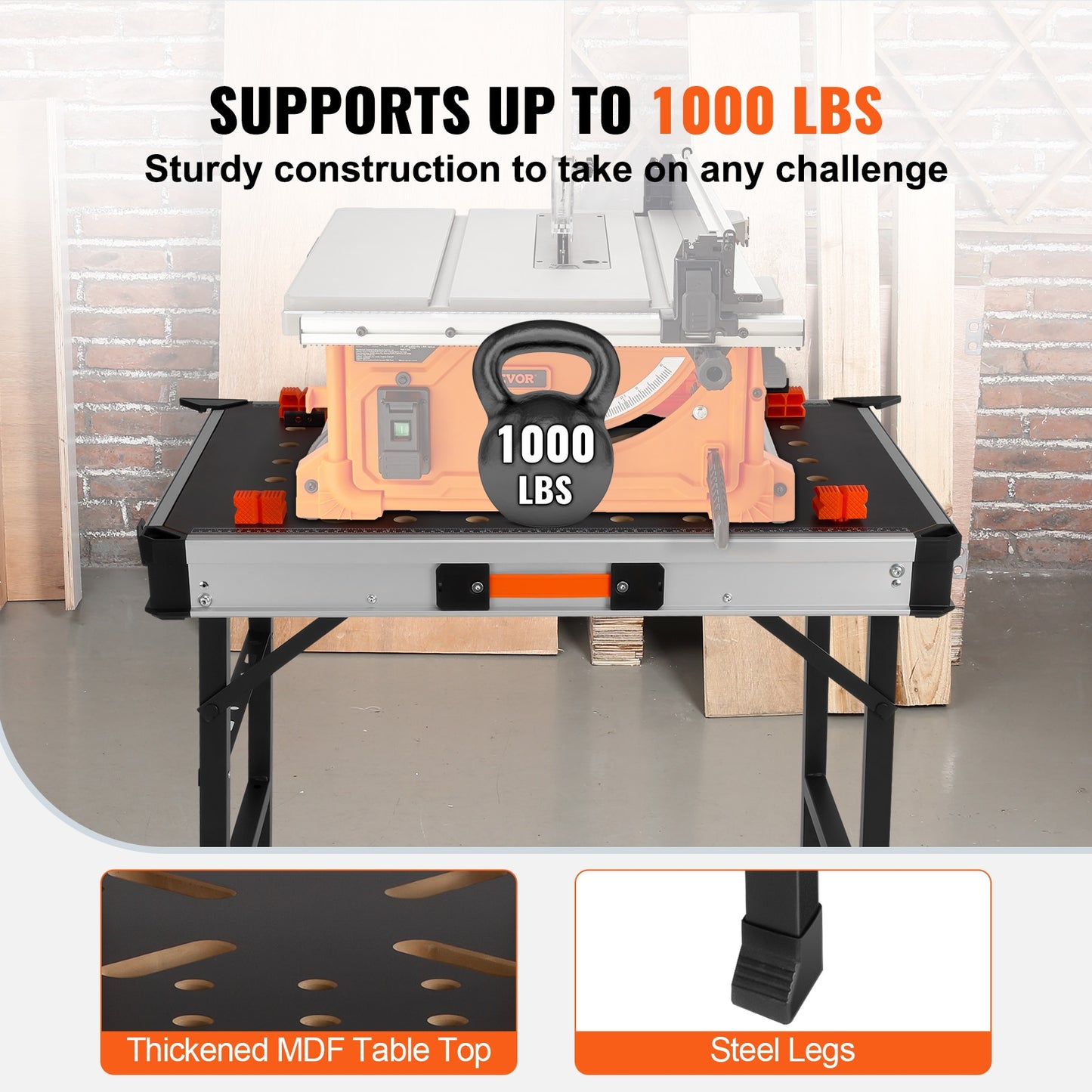 VEVOR Folding Work Table 1000LBS Load Capacity Multifuctional Portable Workbenc image 4