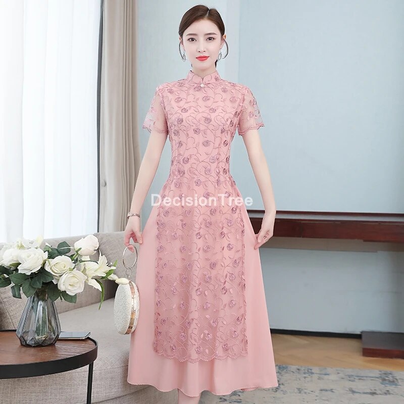 2022 ao dai cheongsam folk style vietnam chiffon aodai graceful stand collar el image 4