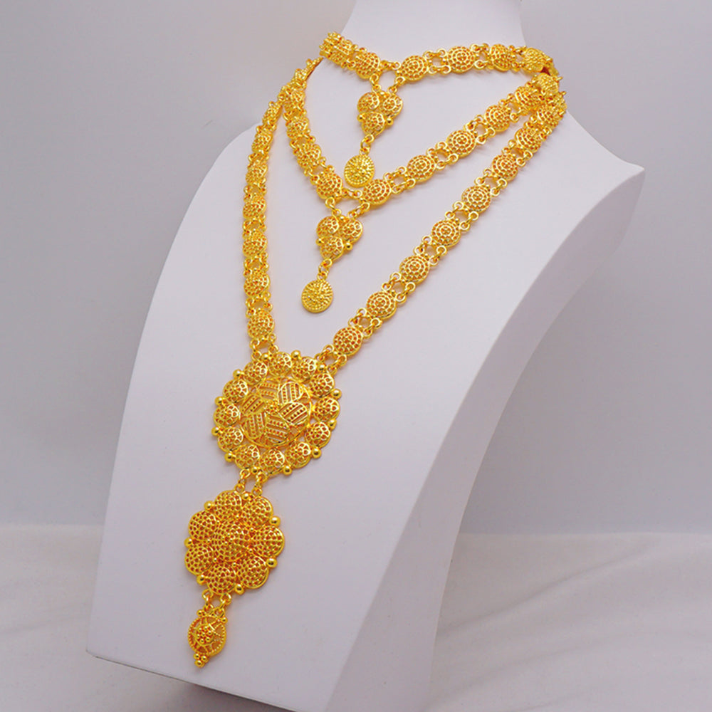 Arabic Dubai Jewelry Set for Women Earrings Ethiopian African Long Chain Gold C image 35