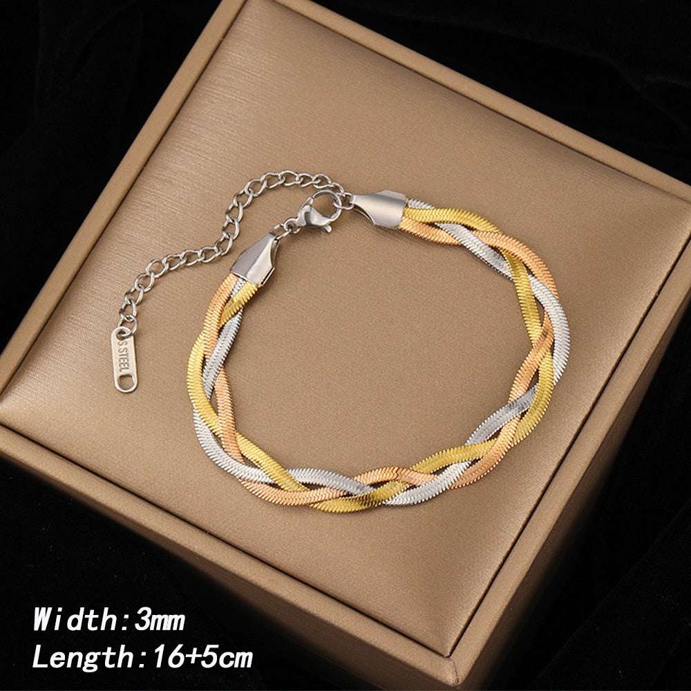 Gold Chain Necklace Bracelets Set Wholesale Stainless Steel Jewelry For Women G image 3