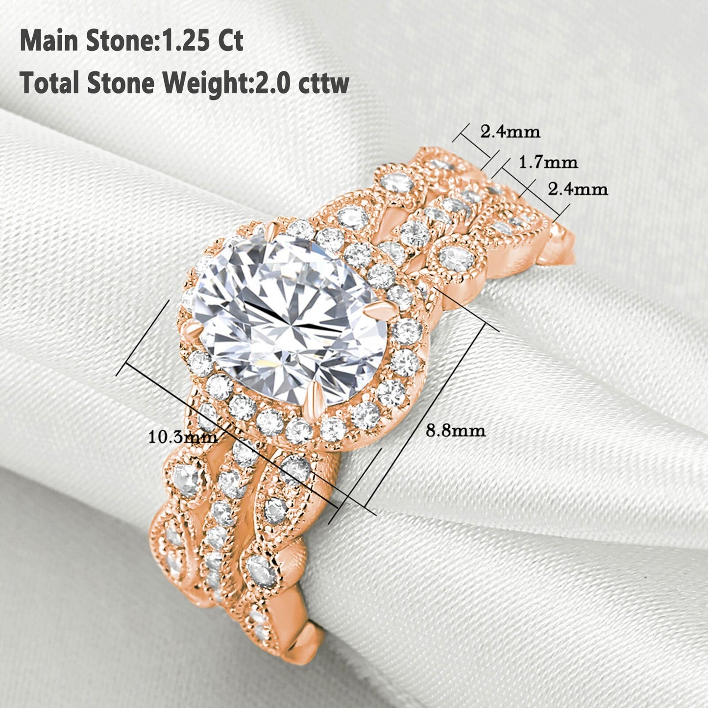 Newshe Yellow Rose Gold Engagement Rings For Women Bridal Set 925 Silver image 3
